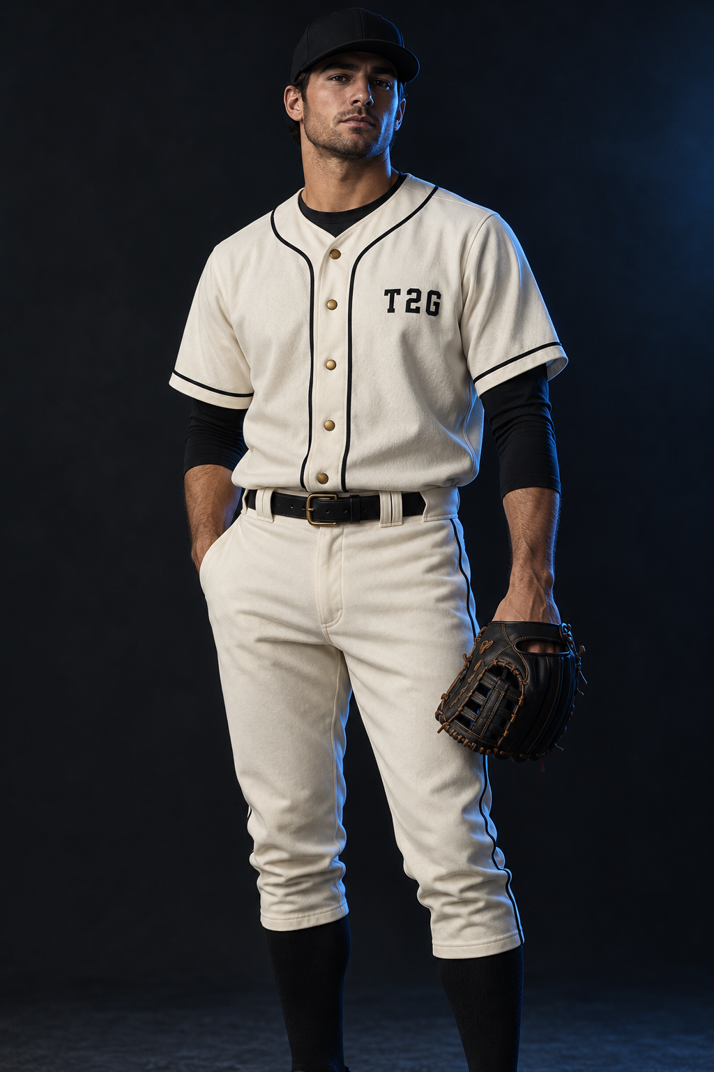 T2G baseball uniform concept with ivory fabric and black piping