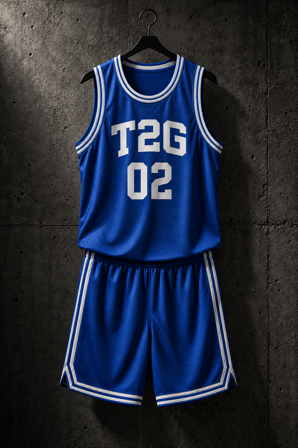 Blue T2G custom basketball jersey and shorts concept